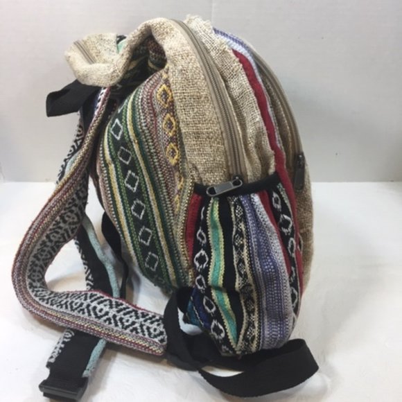 100% Pure Hemp BOHO Backpack MultiColored Adjustable From Nepal Handmade - Picture 5 of 13